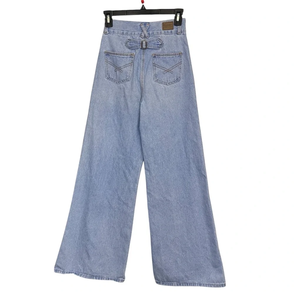 Ghanda Women’s Wide Leg Flare Leg Bell Bottom Charlie Jeans in Boston Blue Boho - Picture 6 of 14